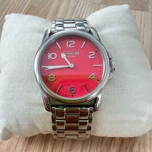 Coach ladies red dial stainless steel dress watch NEW BATTERY